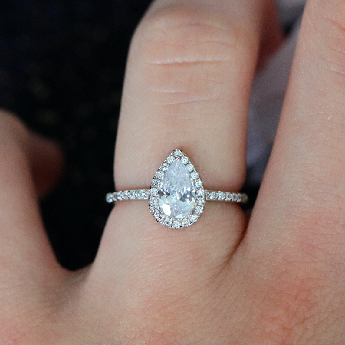 1.0 CT Pear Moissanite Halo & Pave Setting Engagement Ring