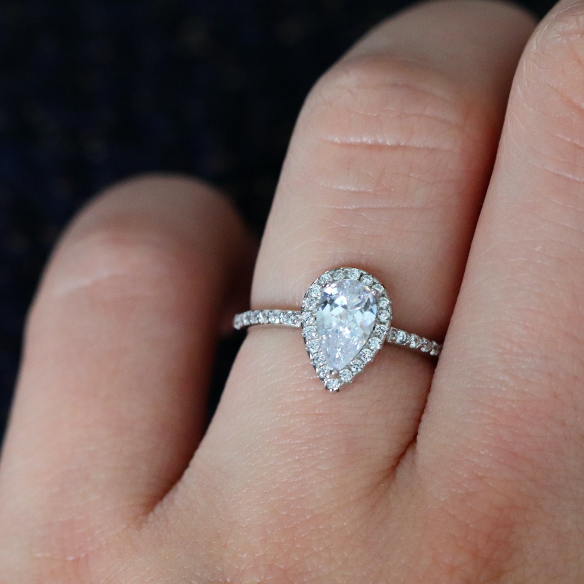 1.0 CT Pear Moissanite Halo & Pave Setting Engagement Ring