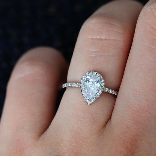 1.0 CT Pear Moissanite Halo & Pave Setting Engagement Ring
