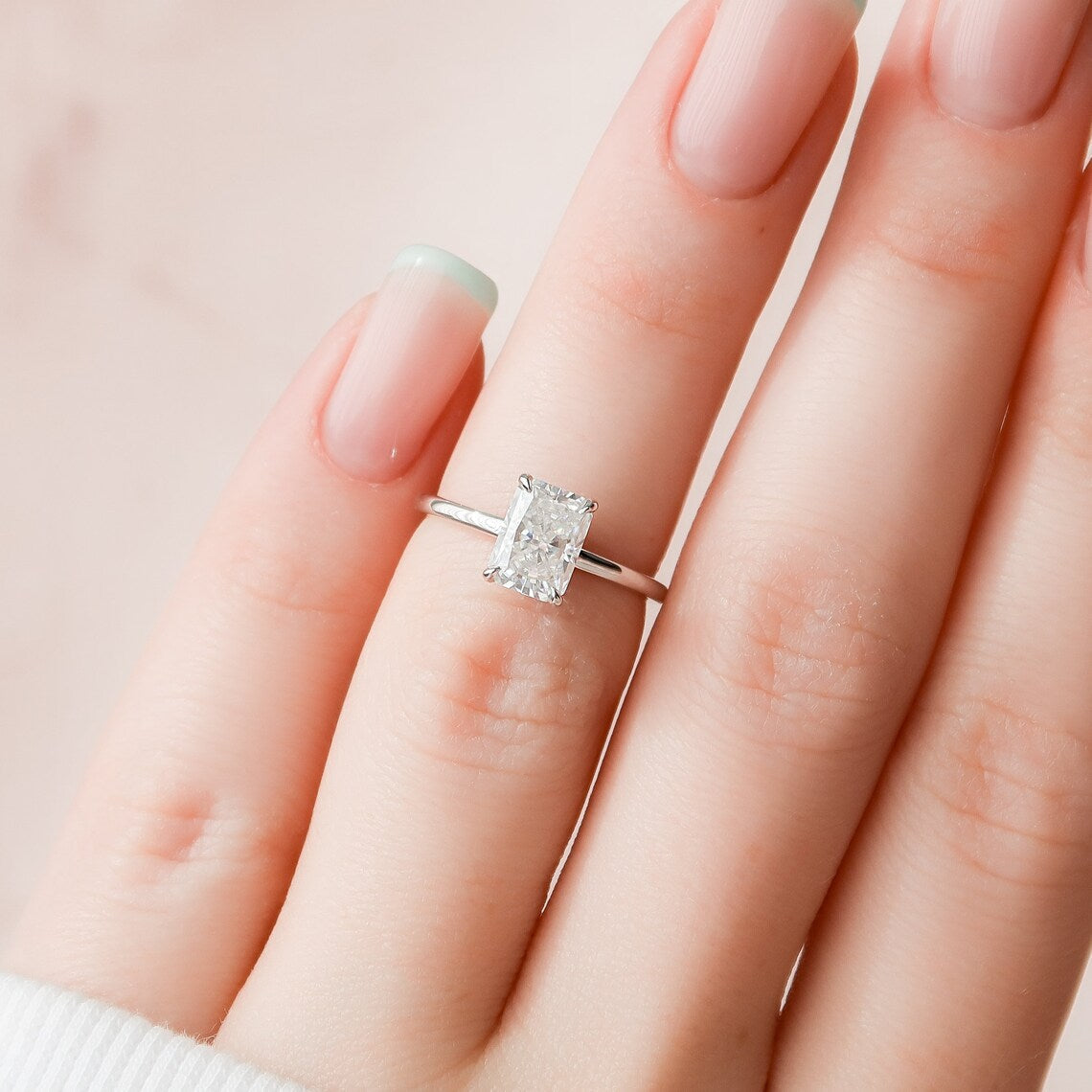 1.50CT Radiant Cut Moissanite Hidden Halo Engagement Ring