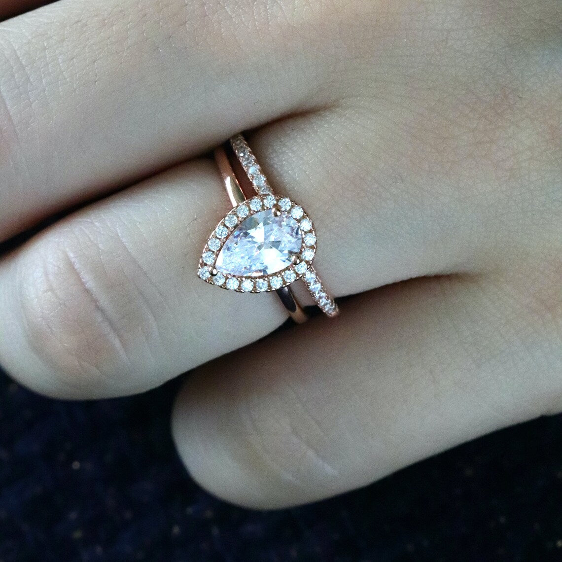 1.50 CT Pear Moissanite Halo Engagement Ring