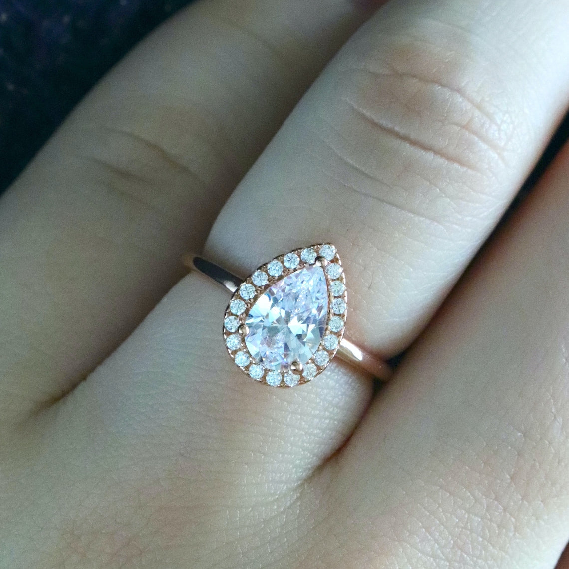 1.50 CT Pear Moissanite Halo Engagement Ring