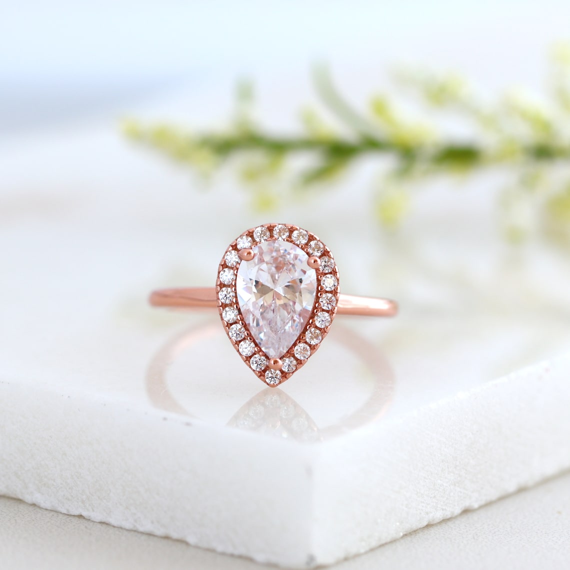 1.50 CT Pear Moissanite Halo Engagement Ring