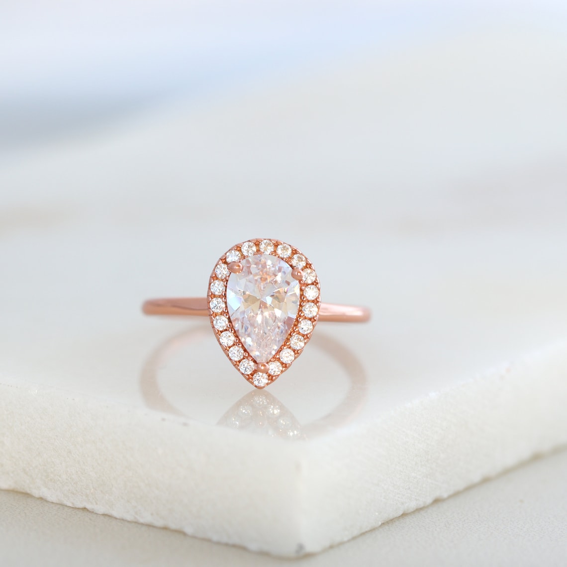 1.50 CT Pear Moissanite Halo Engagement Ring