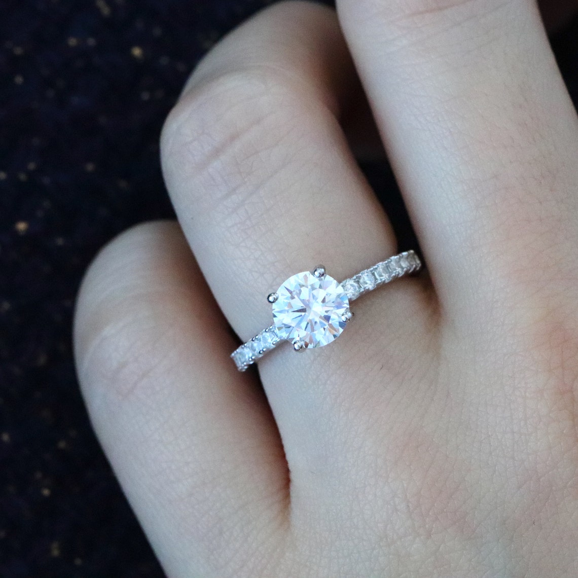 1.50 CT Round Moissanite Pave Setting Engagement Ring