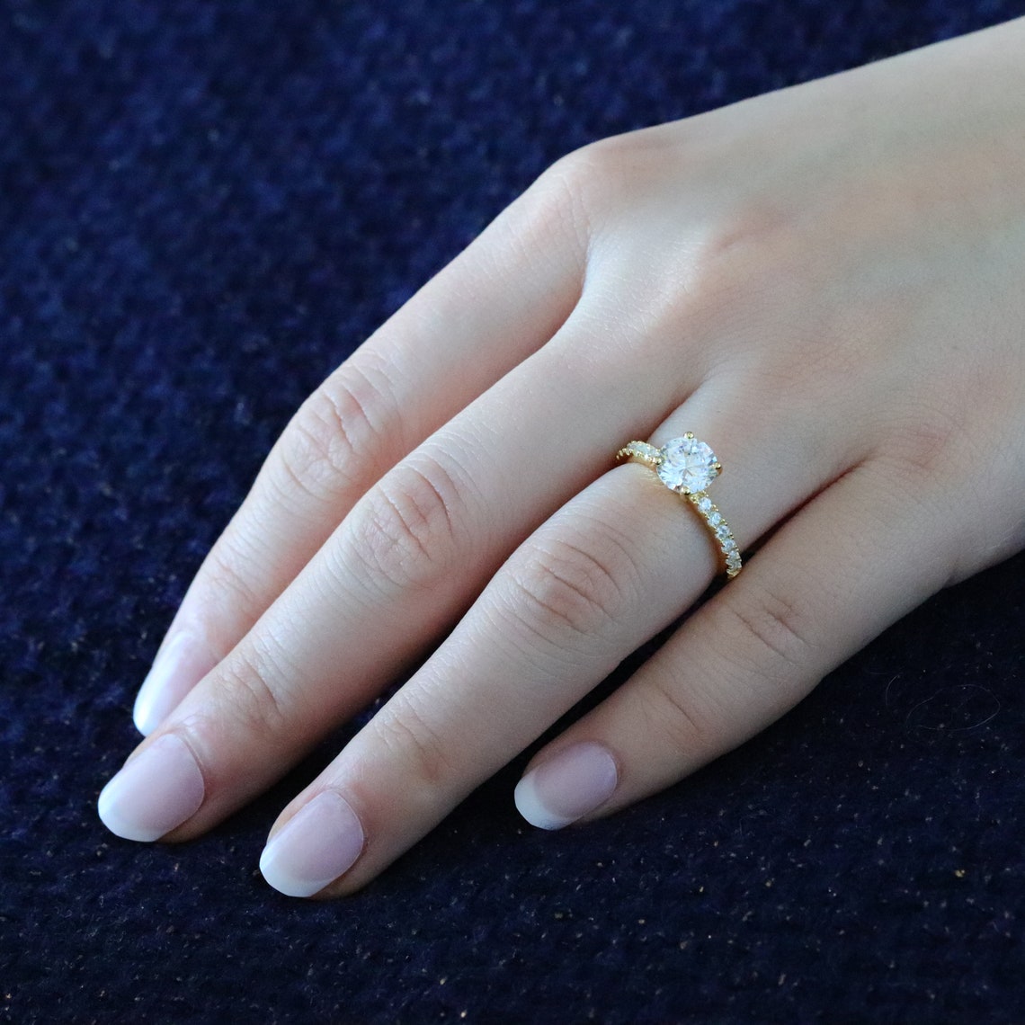 1.50 CT Round Moissanite Pave Setting Engagement Ring
