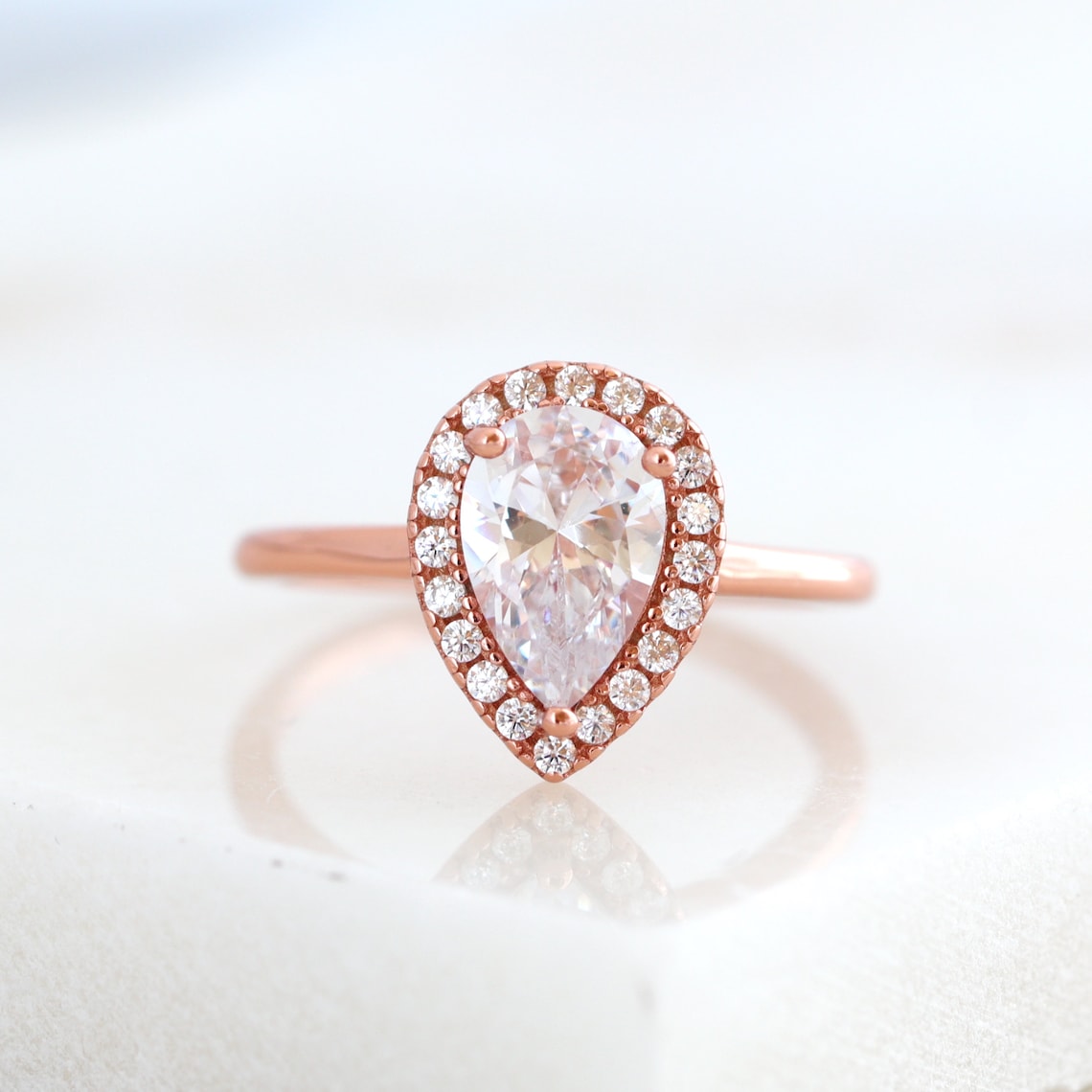 1.50 CT Pear Moissanite Halo Engagement Ring