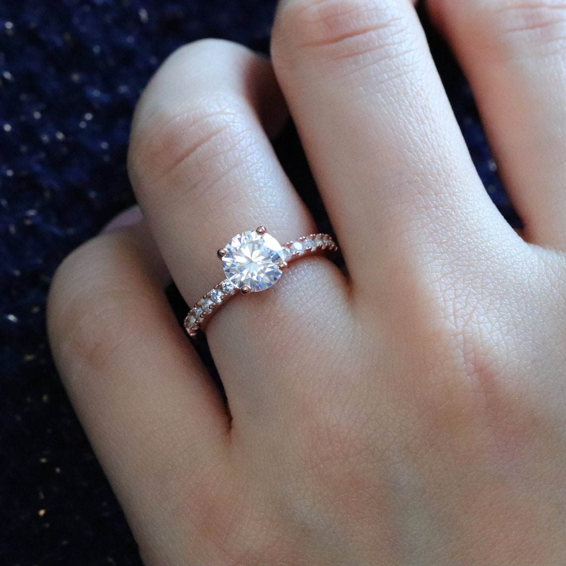 1.50 CT Round Moissanite Pave Setting Engagement Ring