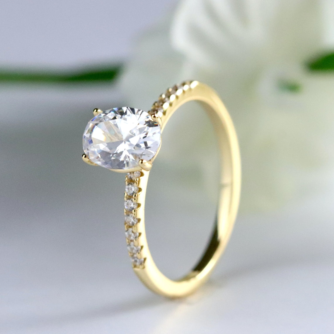 1.50 CT Oval Moissanite Pave Setting Engagement Ring