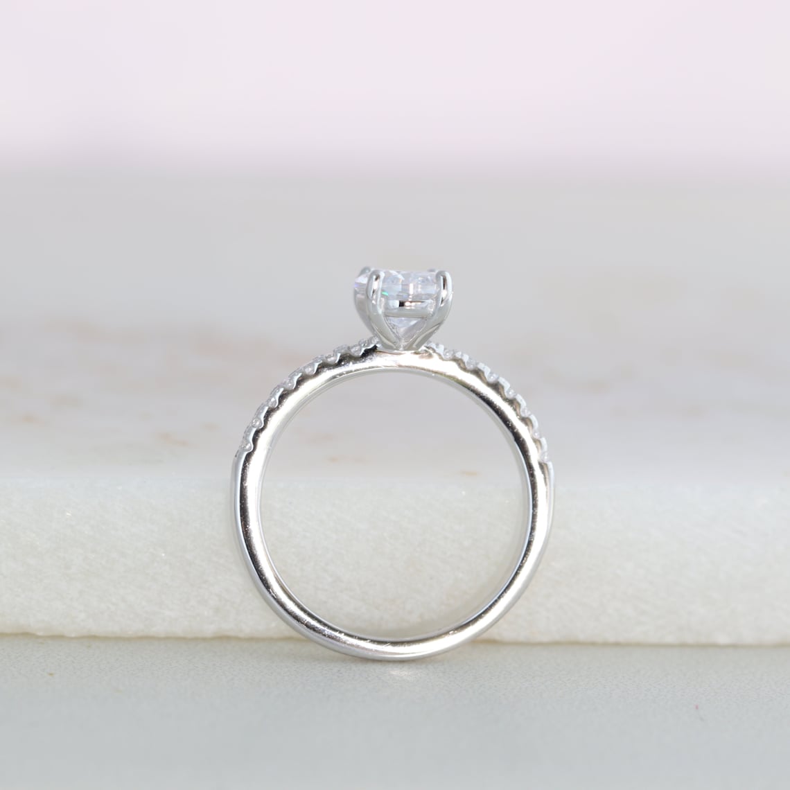 1.50 CT Oval Moissanite Pave Setting Engagement Ring