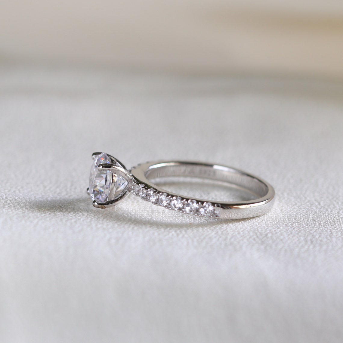 1.50 CT Round Moissanite Pave Setting Engagement Ring