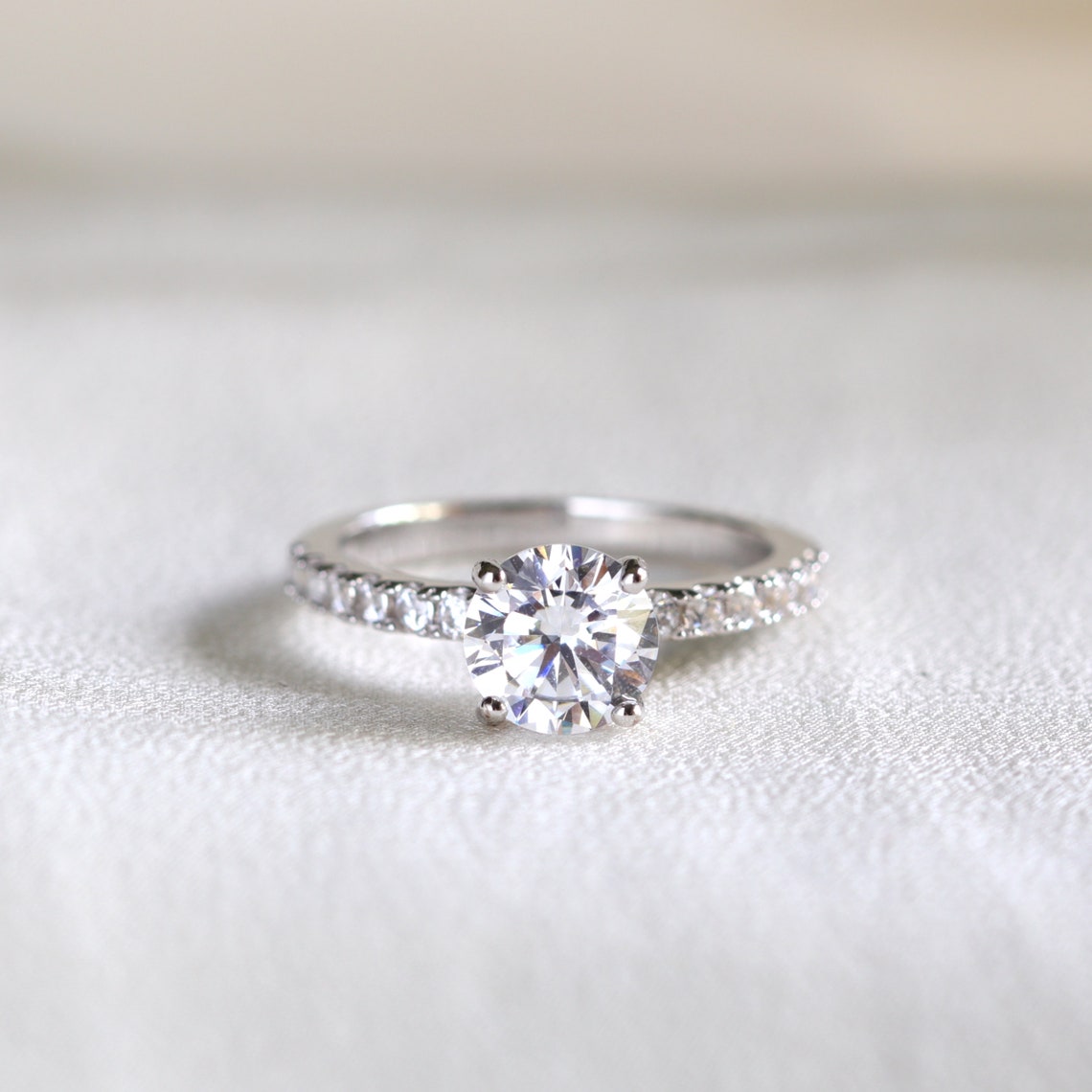 1.50 CT Round Moissanite Pave Setting Engagement Ring