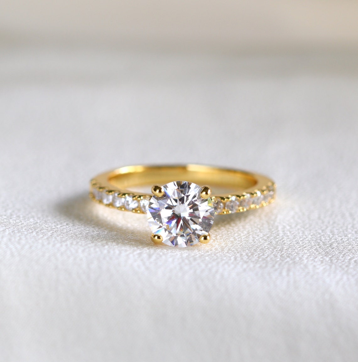 1.50 CT Round Moissanite Pave Setting Engagement Ring