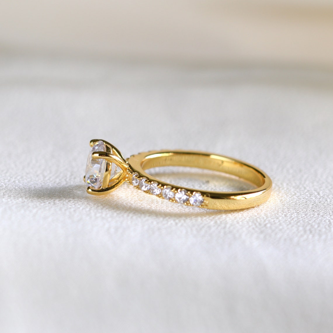 1.50 CT Round Moissanite Pave Setting Engagement Ring
