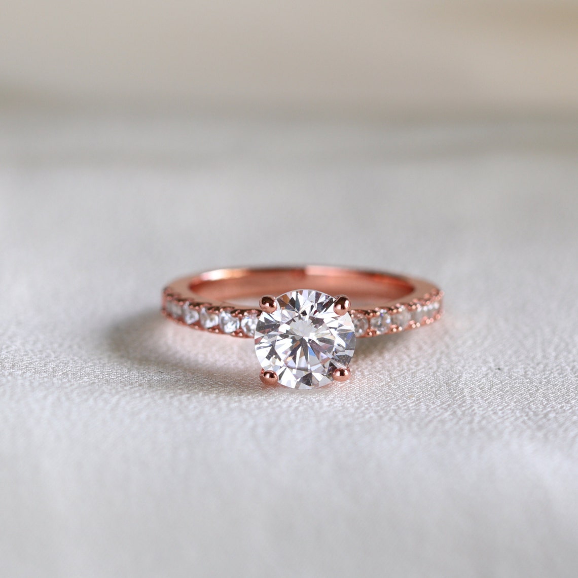 1.50 CT Round Moissanite Pave Setting Engagement Ring