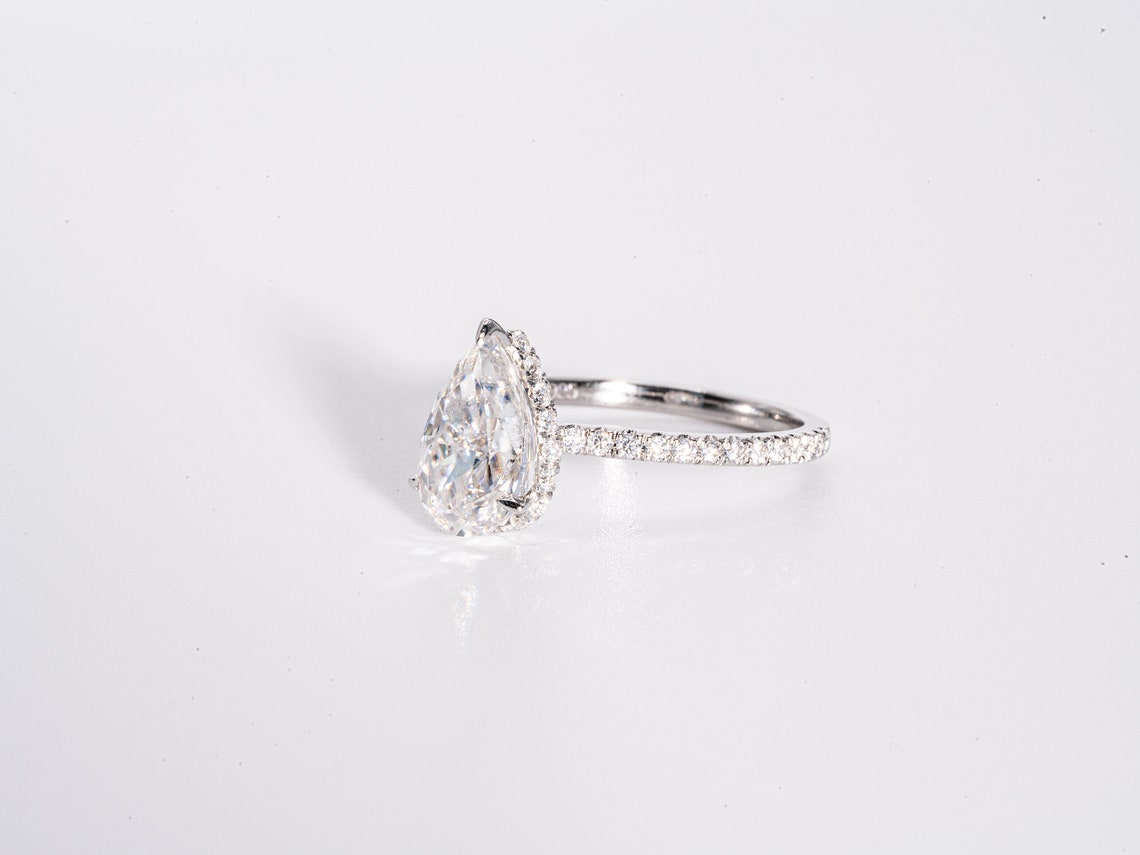 2.50 CT Pear Moissanite Hidden Halo Pave Setting Engagement Ring