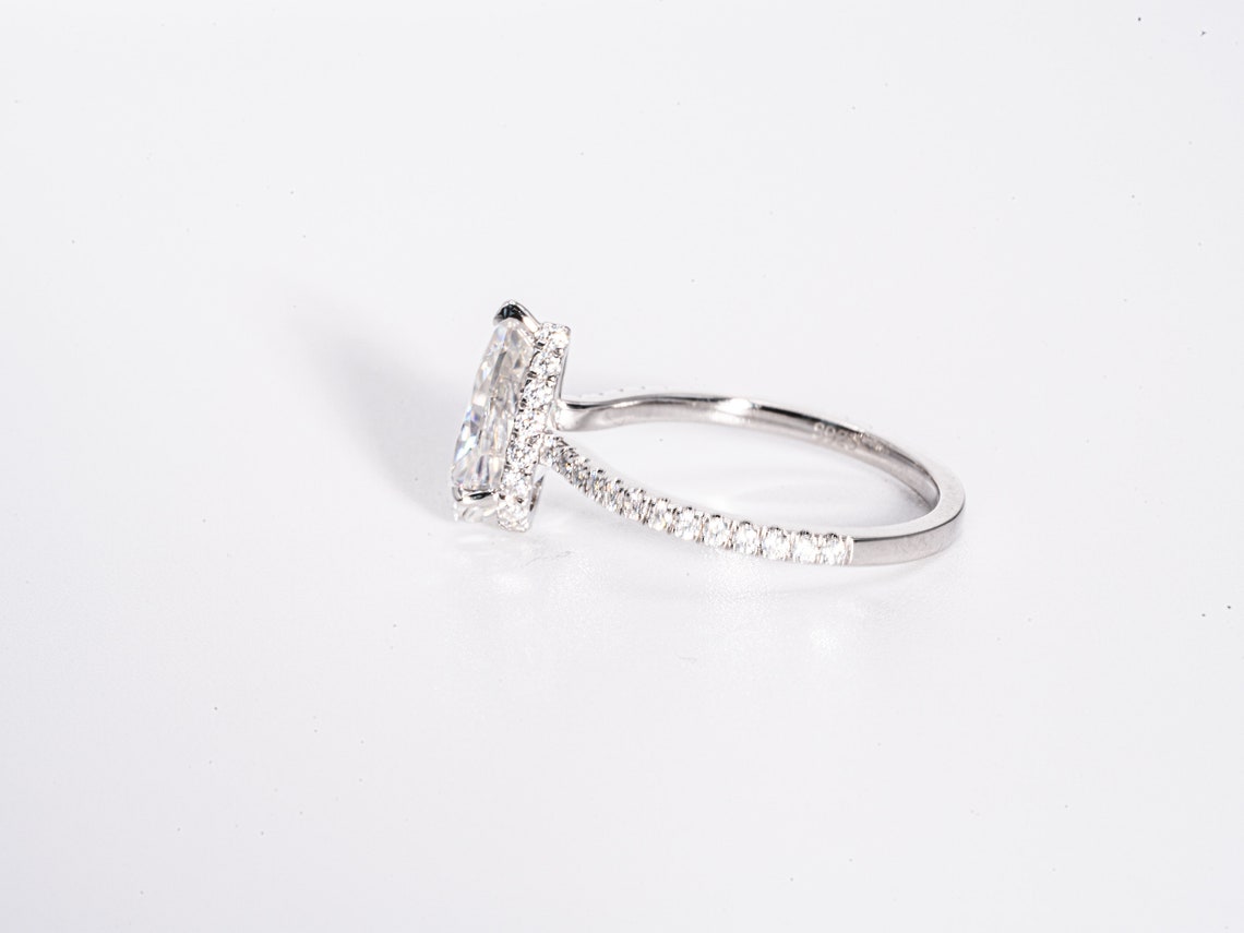 2.50 CT Pear Moissanite Hidden Halo Pave Setting Engagement Ring