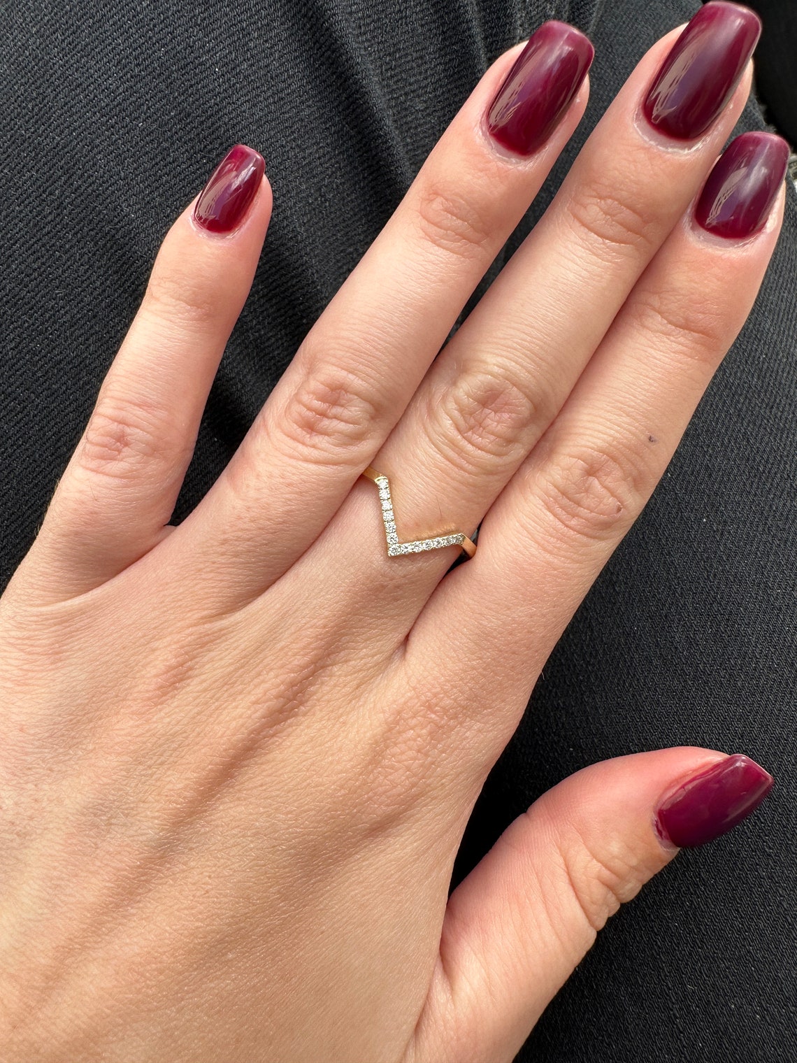 0.12 TCW Round Moissanite V Shape Wedding Band