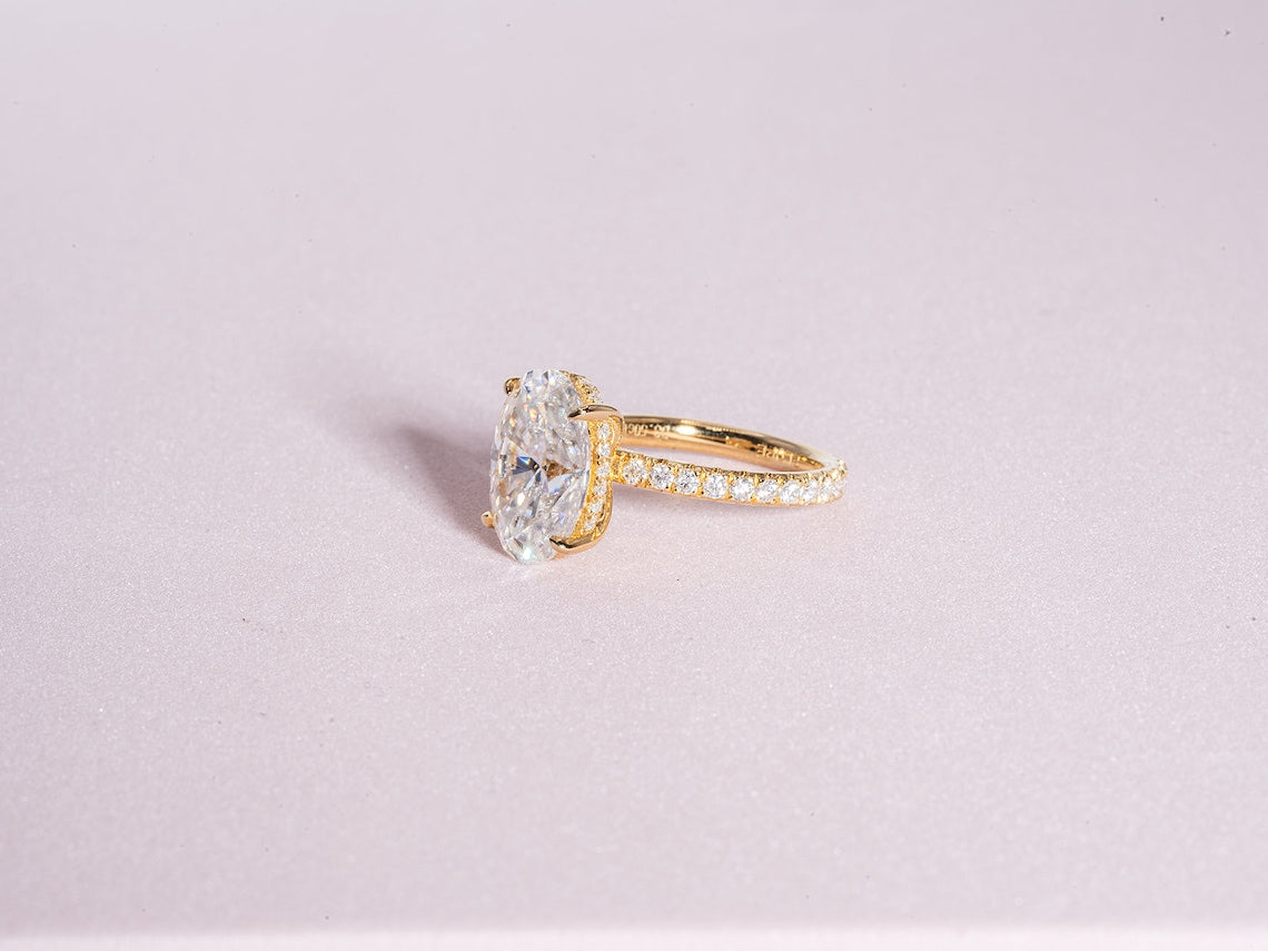 3.50 CT Oval Moissanite Hidden Halo Pave Setting Engagement Ring
