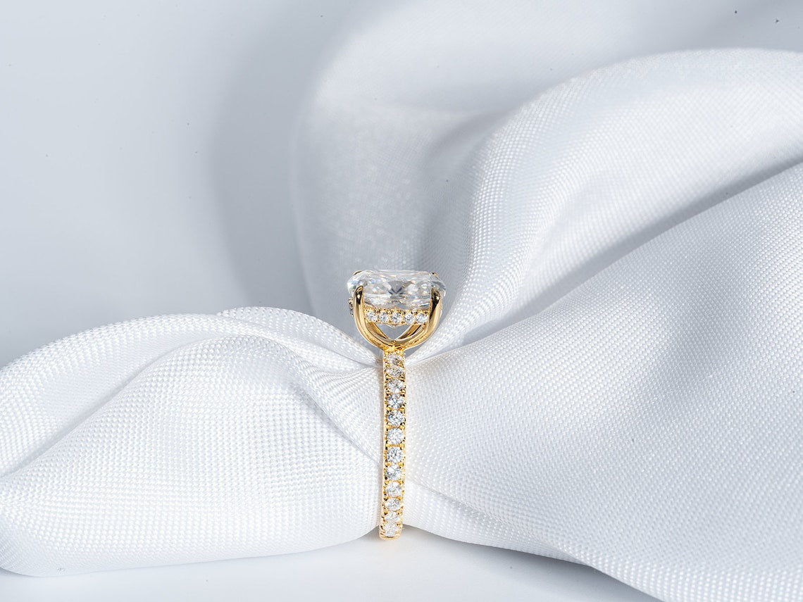 3.0 CT Elongated Cushion Moissanite Hidden Halo Engagement Ring With Pave Setting
