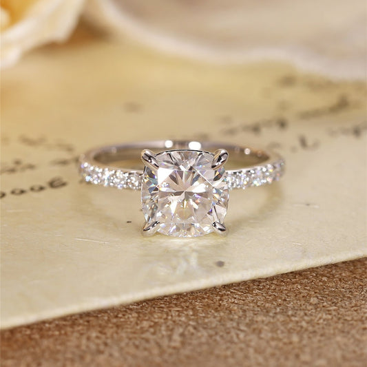 3.0 CT Cushion  Moissanite Pave Setting Engagement Ring