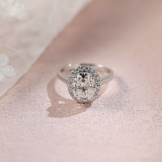3.0 CT Oval Moissanite Halo Engagement Ring