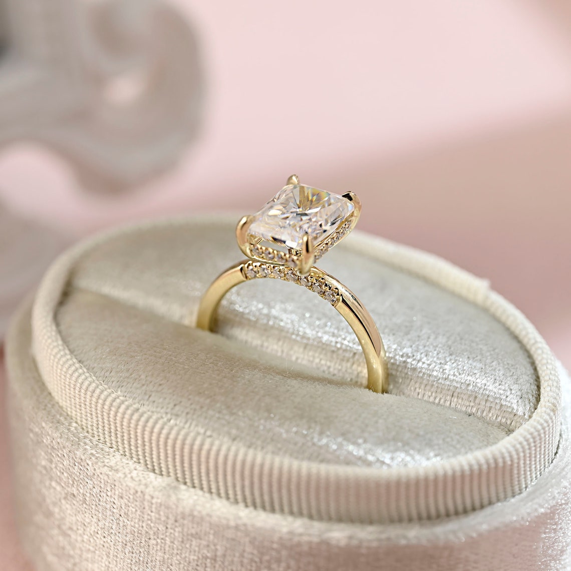 3.5 CT Radiant Moissanite Hidden Halo Engagement Ring