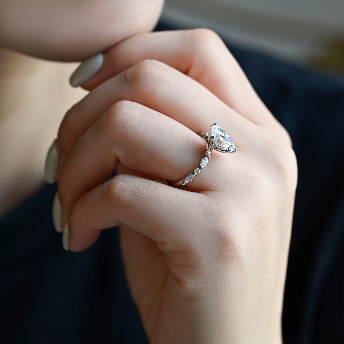 3.0 CT Pear Moissanite Pave Setting Engagement Ring