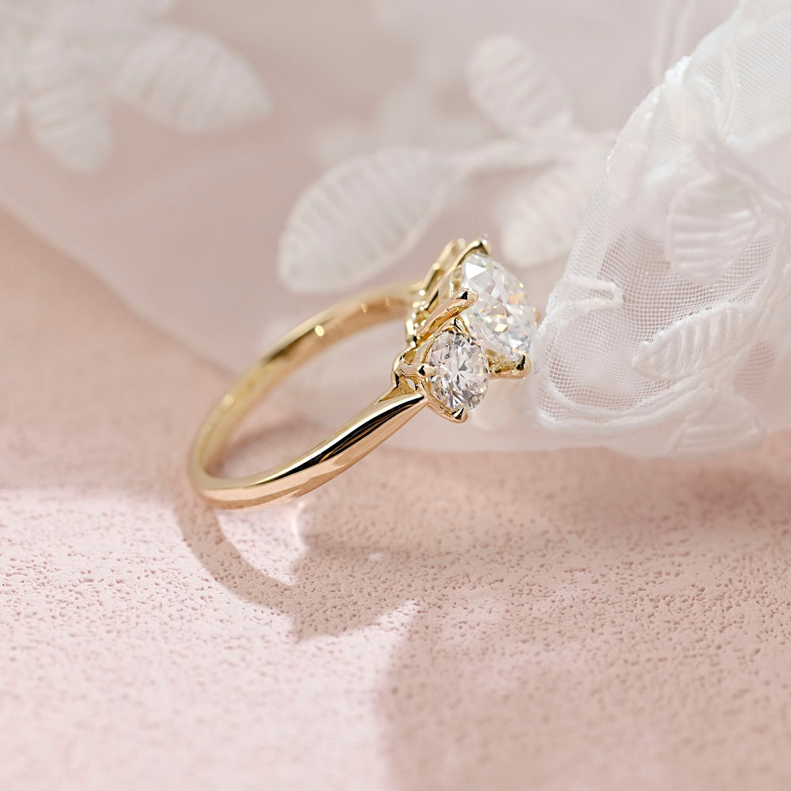 1.5 CT Round Moissanite Three Stone Engagement Ring