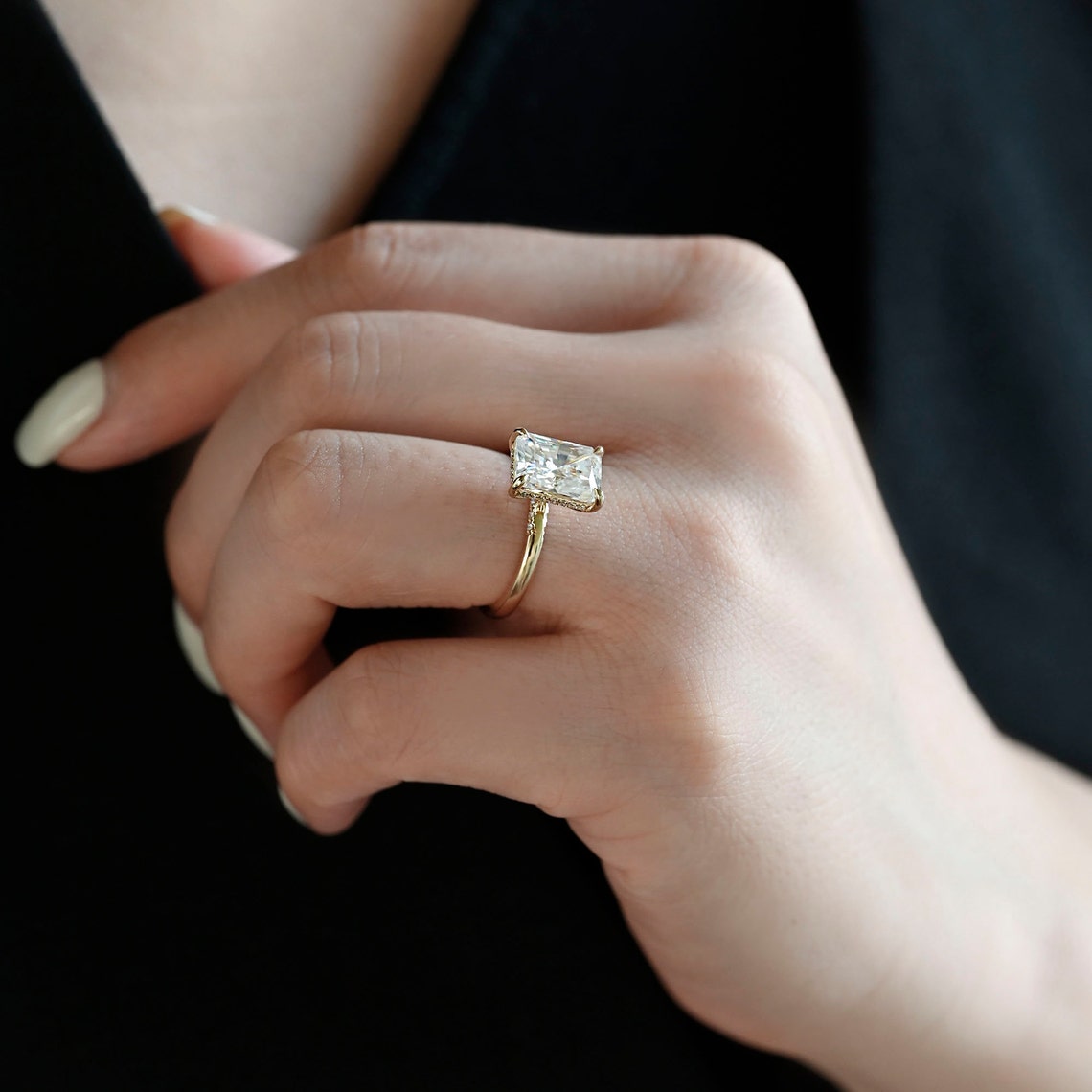 3.5 CT Radiant Moissanite Hidden Halo Engagement Ring