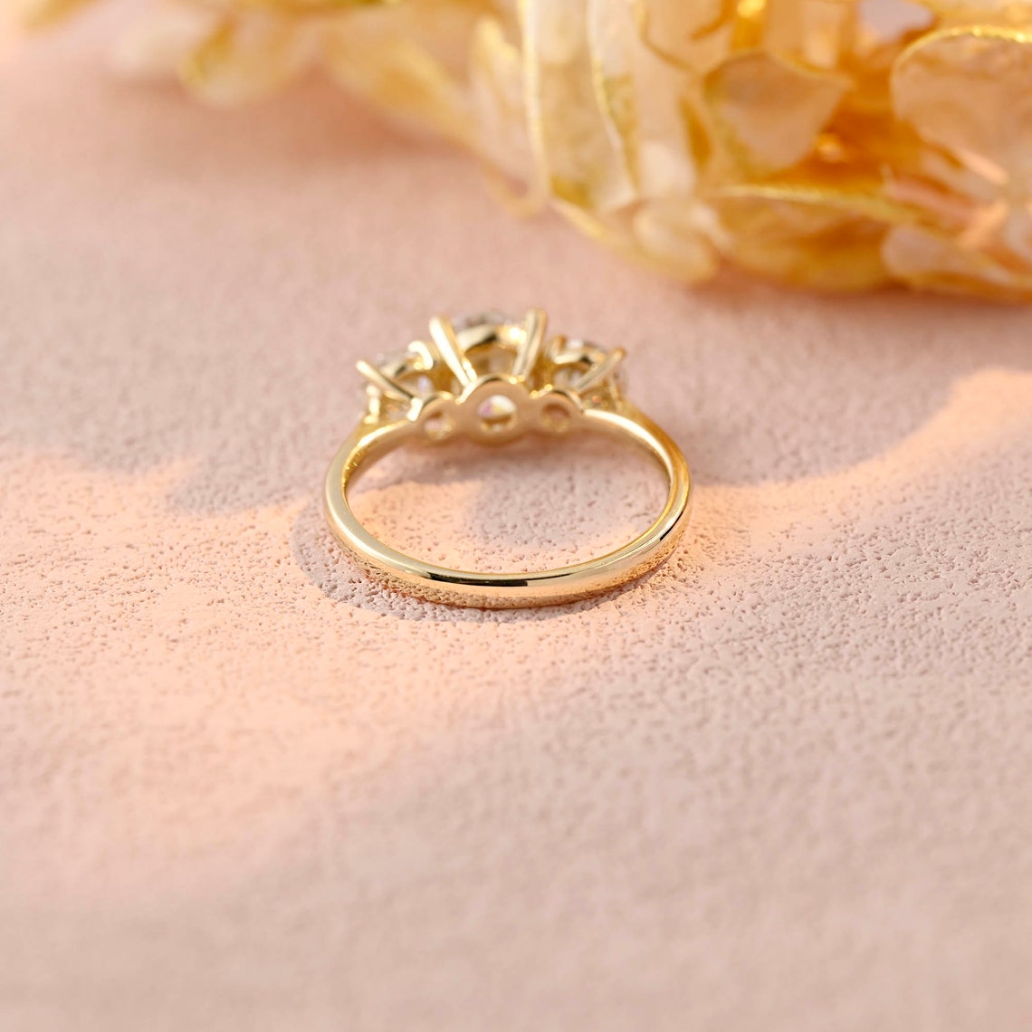 1.5 CT Round Moissanite Three Stone Engagement Ring