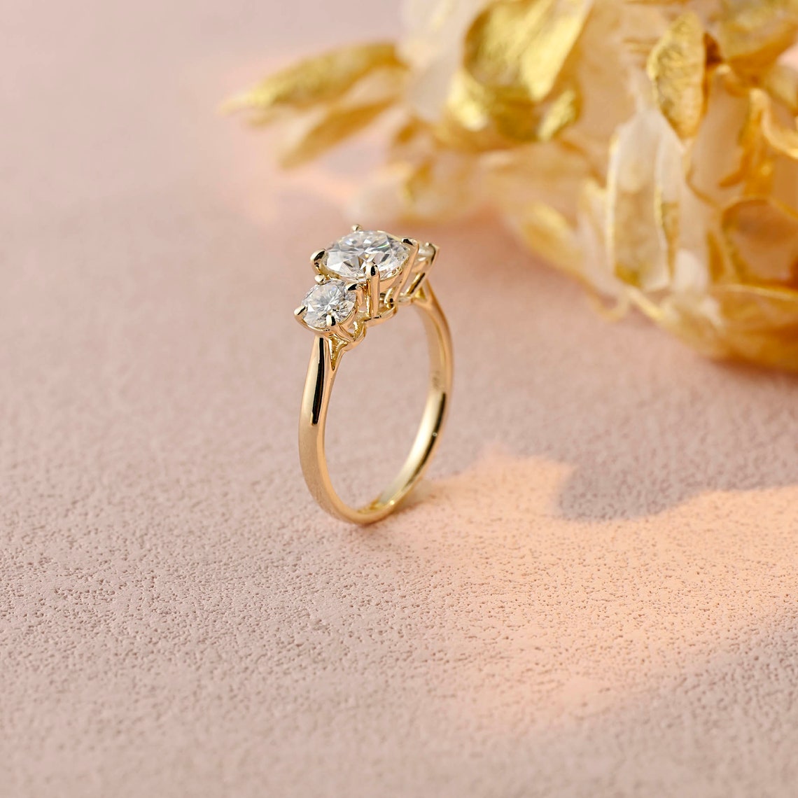 1.5 CT Round Moissanite Three Stone Engagement Ring