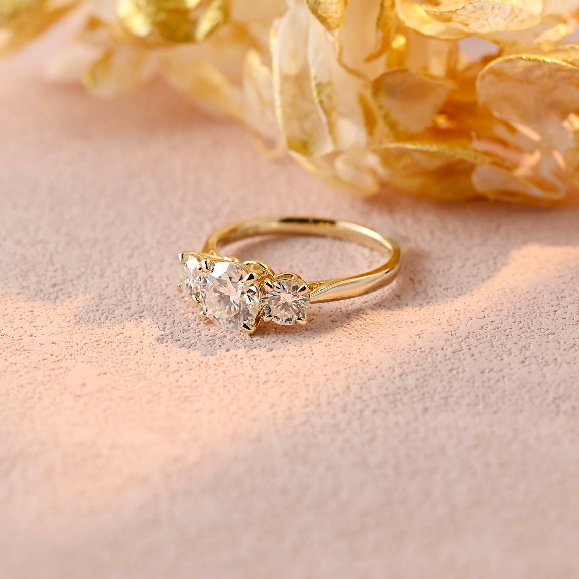 1.5 CT Round Moissanite Three Stone Engagement Ring