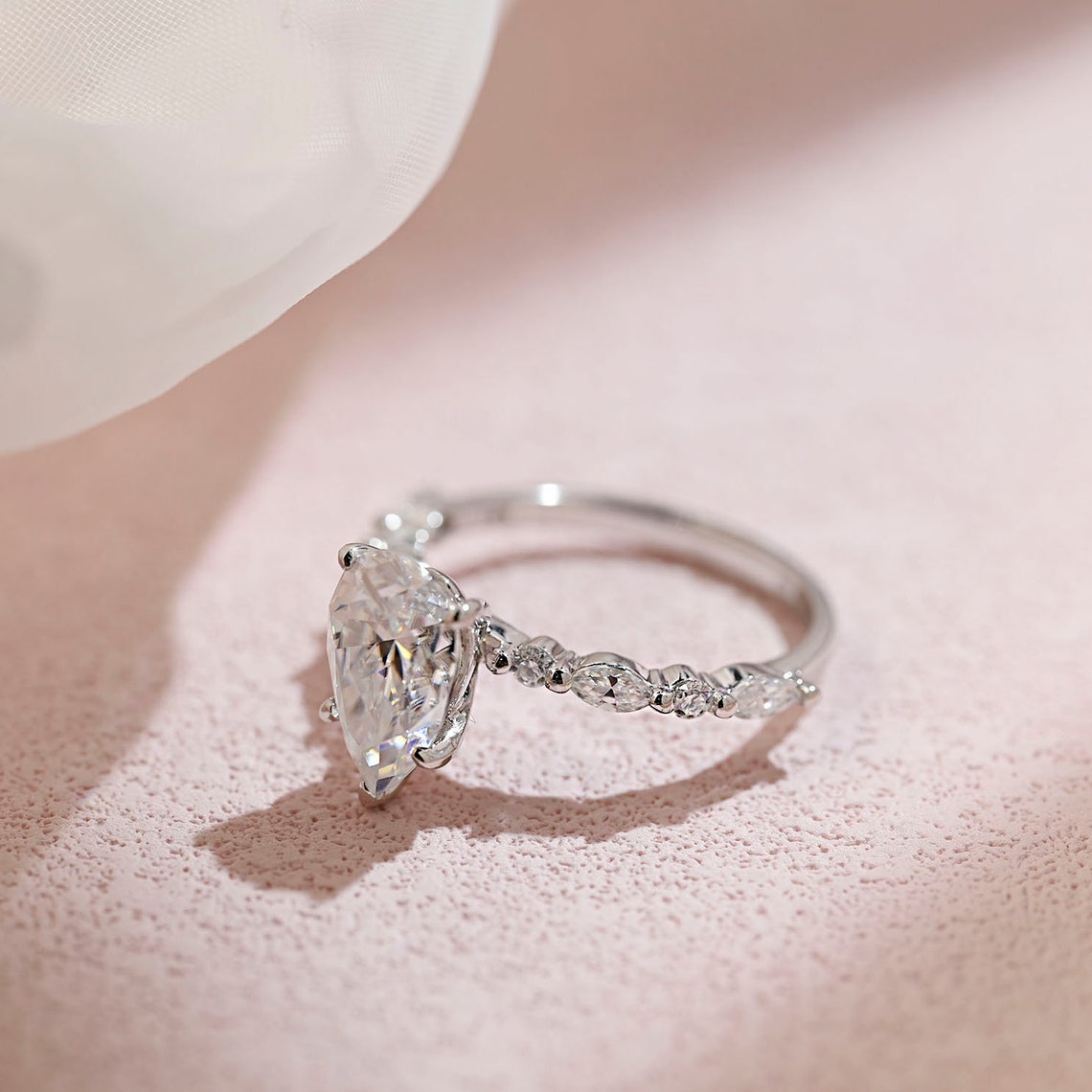 3.0 CT Pear Moissanite Pave Setting Engagement Ring