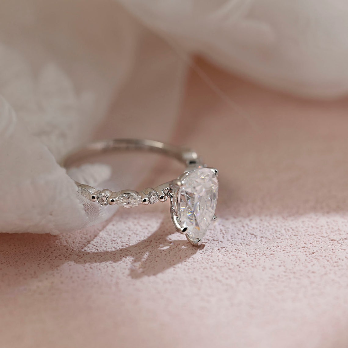 3.0 CT Pear Moissanite Pave Setting Engagement Ring