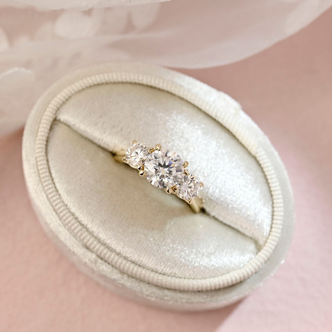 1.5 CT Round Moissanite Three Stone Engagement Ring