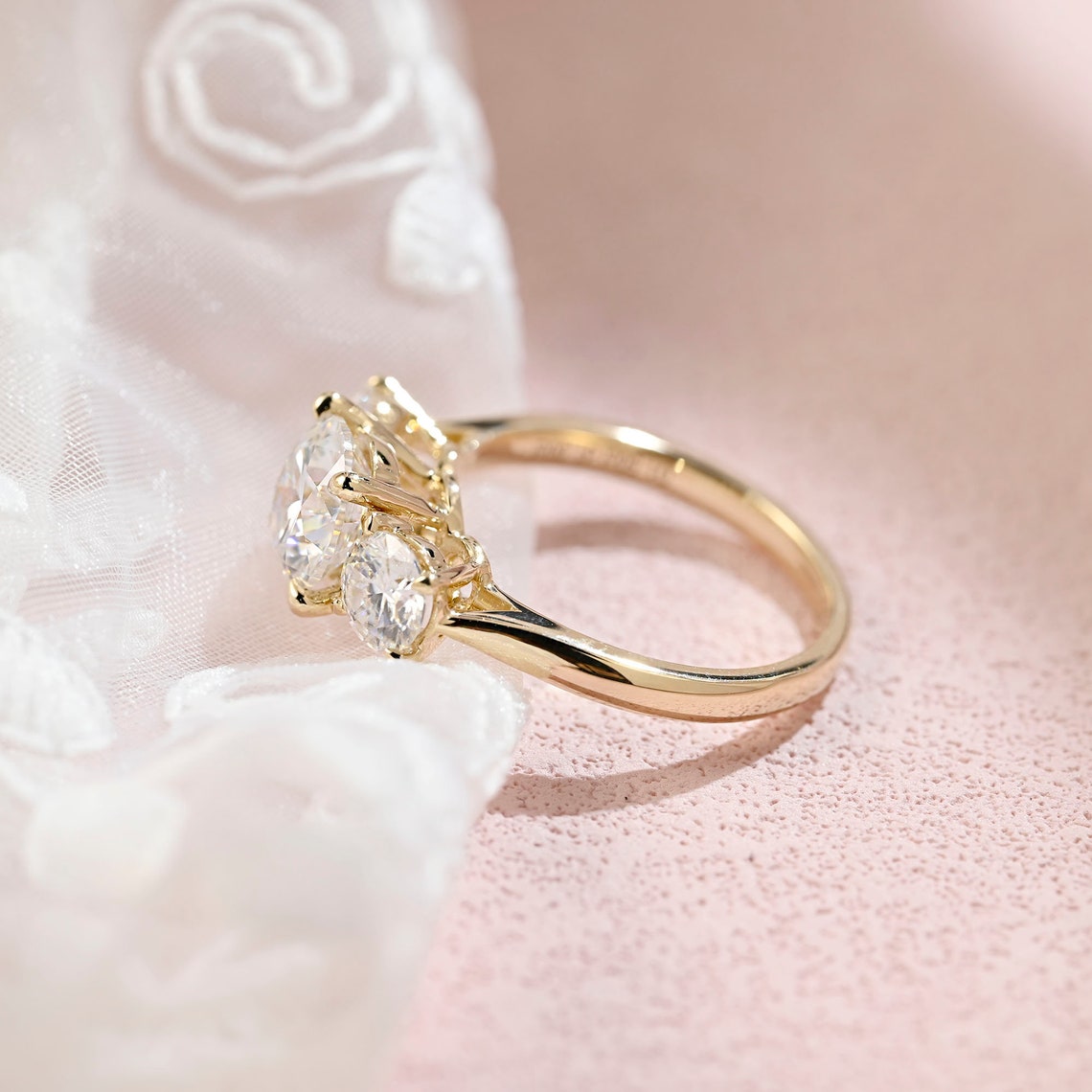 1.5 CT Round Moissanite Three Stone Engagement Ring