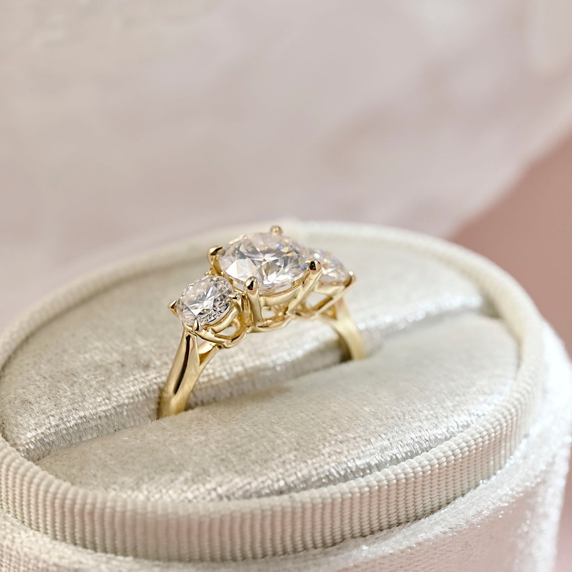 1.5 CT Round Moissanite Three Stone Engagement Ring