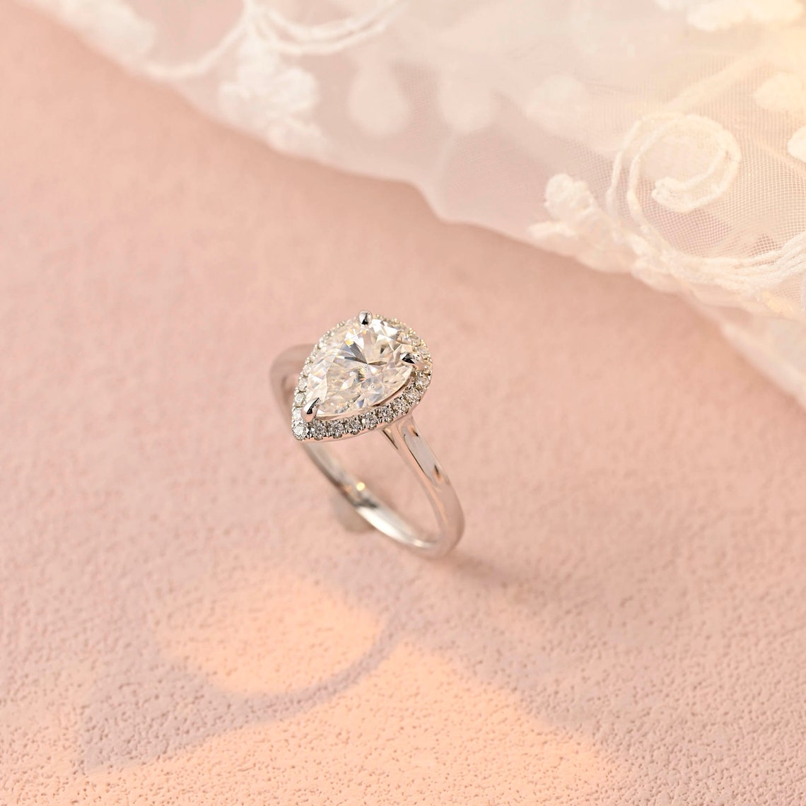 2.0 CT Pear Moissanite Halo Engagement Ring