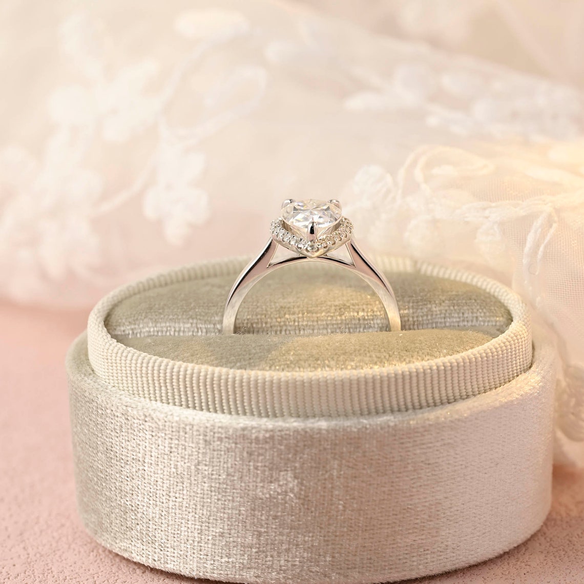 2.0 CT Pear Moissanite Halo Engagement Ring
