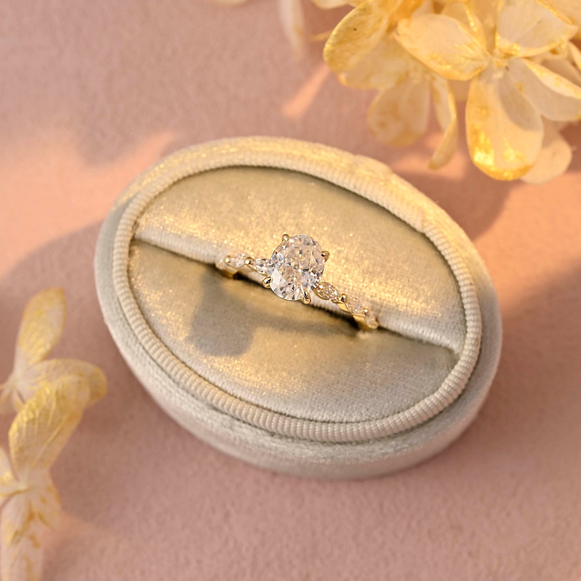 2.0 CT Oval Moissanite Pave Setting Engagement Ring