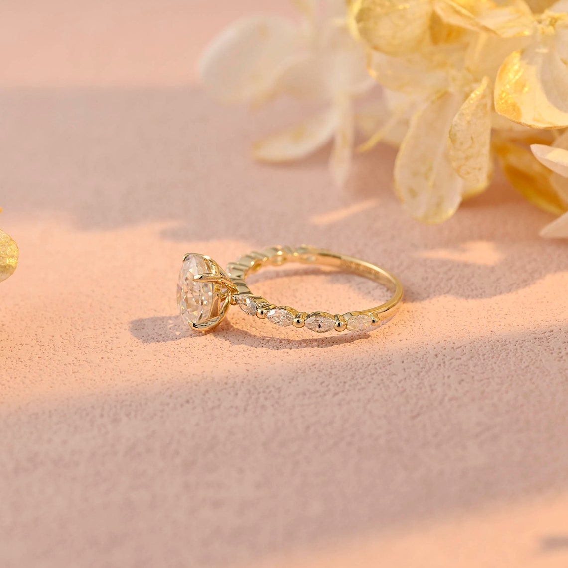 2.0 CT Oval Moissanite Pave Setting Engagement Ring