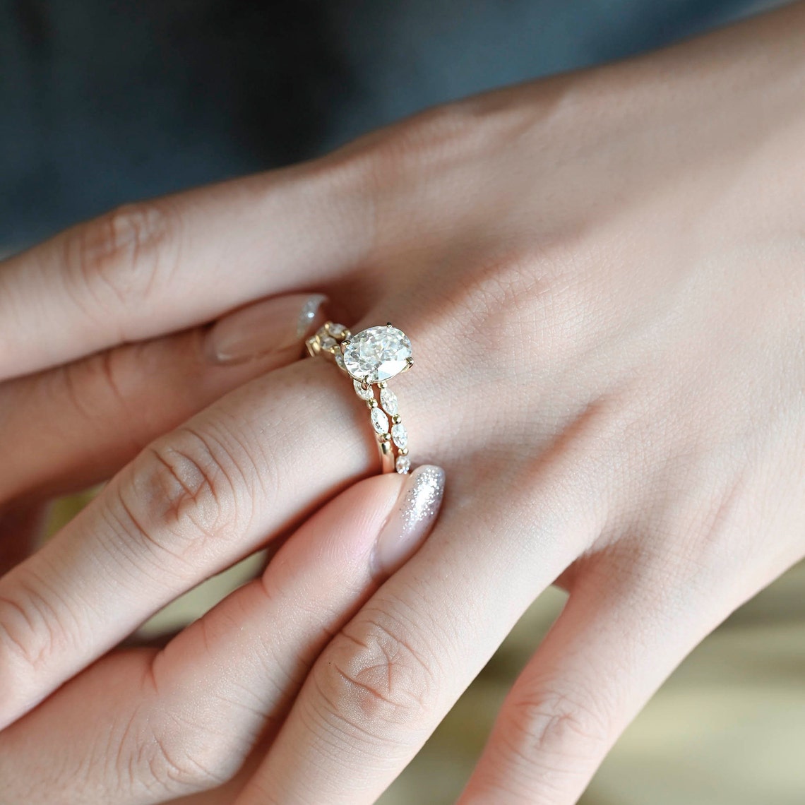 2.0 CT Oval Moissanite Pave Setting Engagement Ring