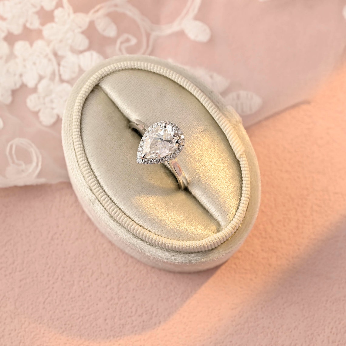 2.0 CT Pear Moissanite Halo Engagement Ring