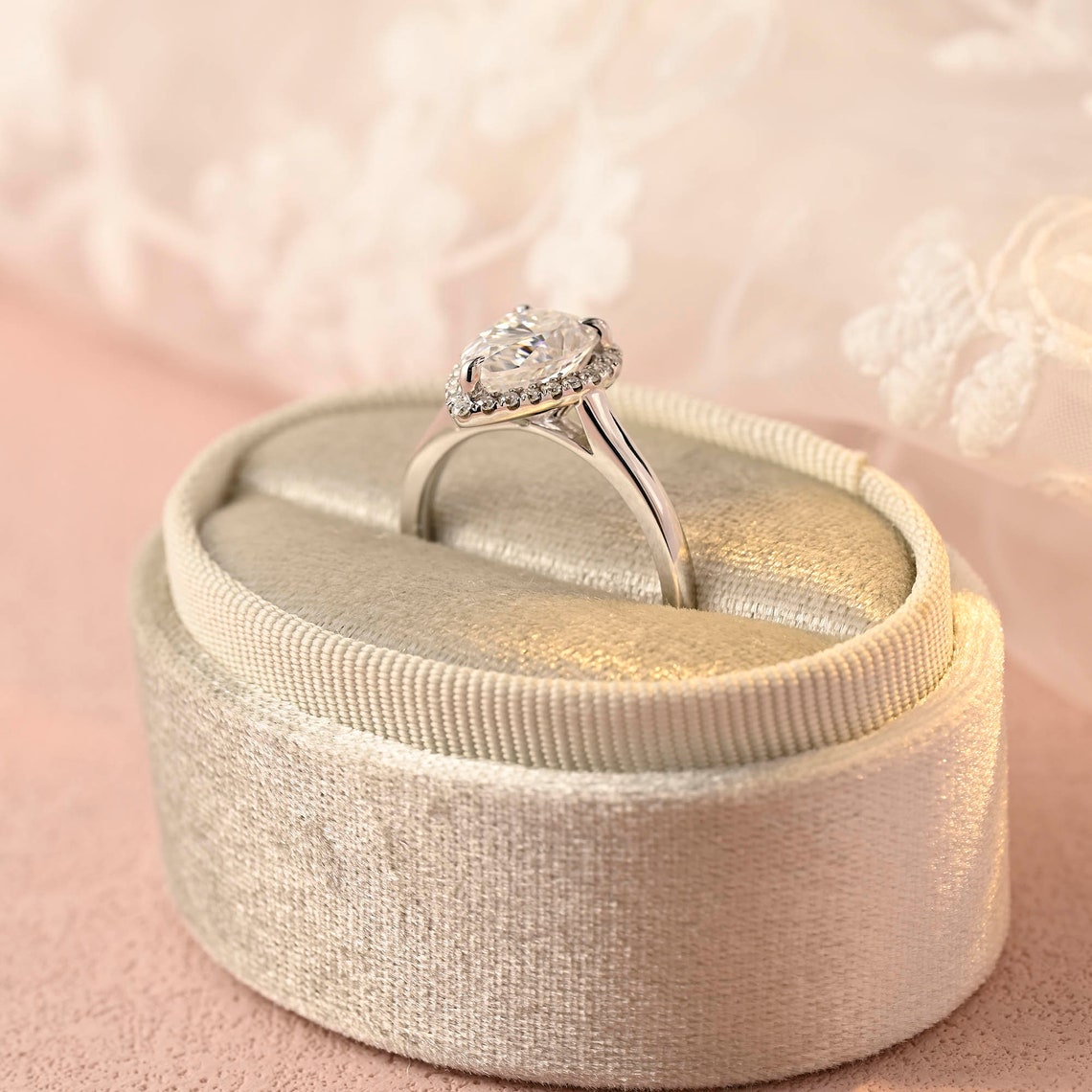 2.0 CT Pear Moissanite Halo Engagement Ring