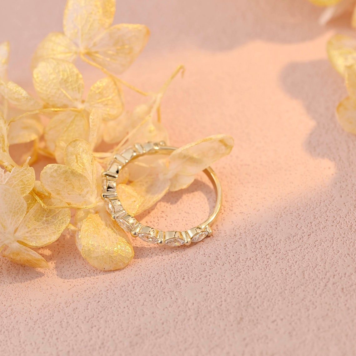 0.72 TCW Marquise Moissanite Bubble Prongs Wedding Band