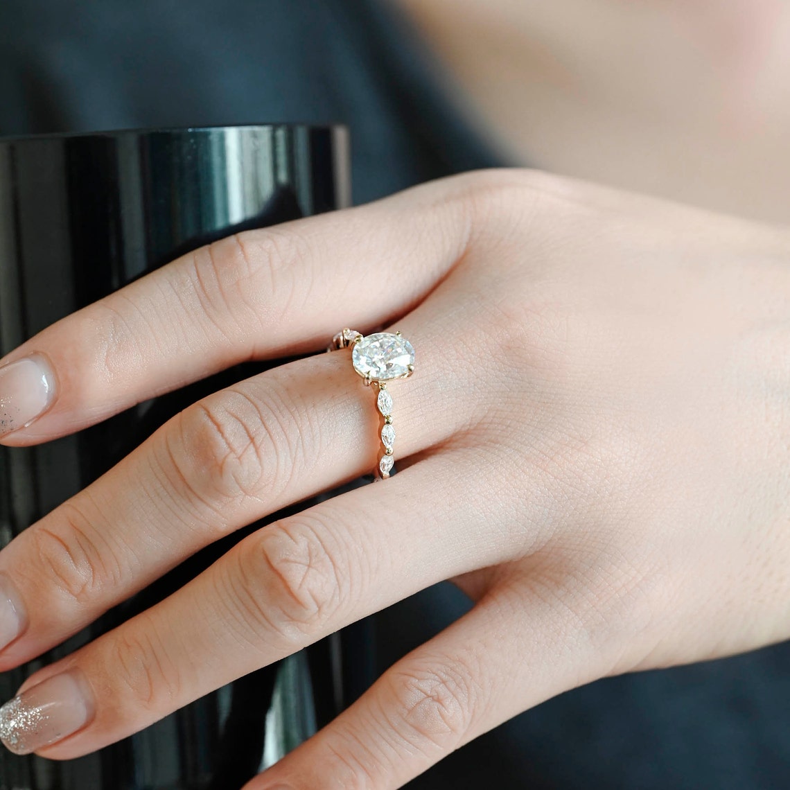 2.0 CT Oval Moissanite Pave Setting Engagement Ring