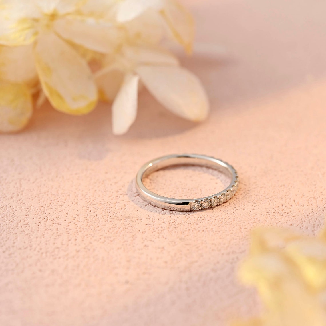 0.25 TCW Round Moissanite Half Eternity Wedding Band