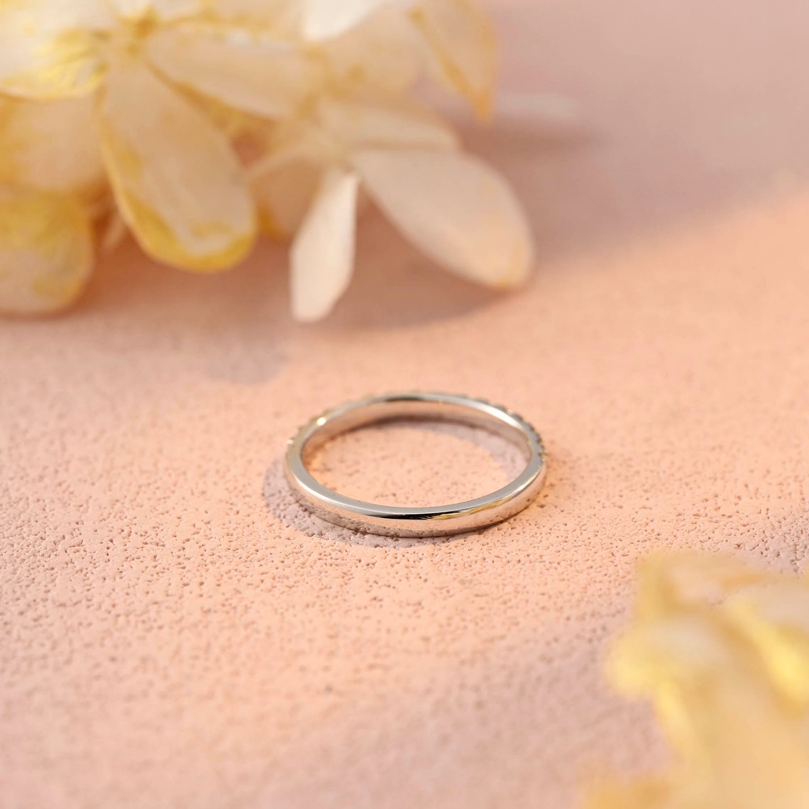 0.25 TCW Round Moissanite Half Eternity Wedding Band