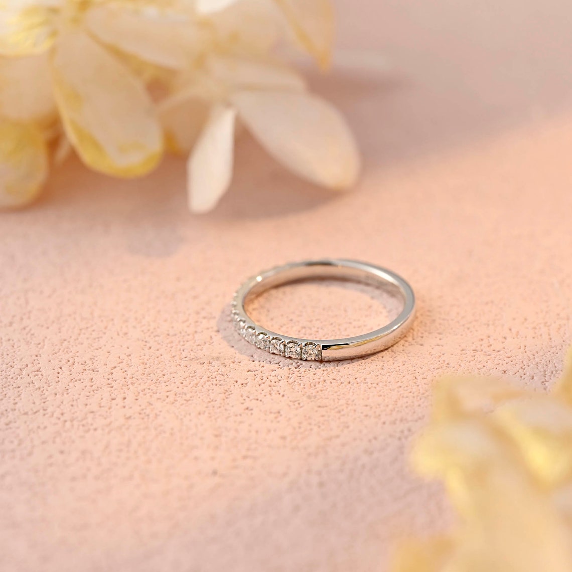 0.25 TCW Round Moissanite Half Eternity Wedding Band